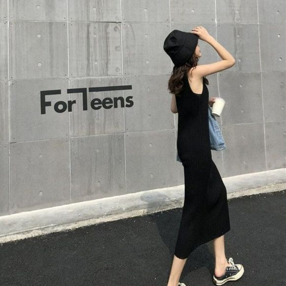 Knit Spaghetti-Strap Maxi Dress | Sweater Dress - Picture 8 of 9